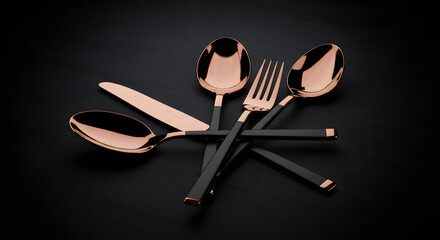 Elegant rose gold flatware set with minimalist design creating a luxurious culinary ambiance