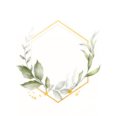 Delicate green leaves and buds form a wreath, accented with soft gold splatters, the natural rhythm and watercolor texture evoke calm and botanical charm