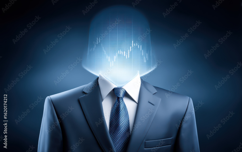 Aufkleber futuristic concept of person in suit with glowing stock market graph replacing head symbolizing data