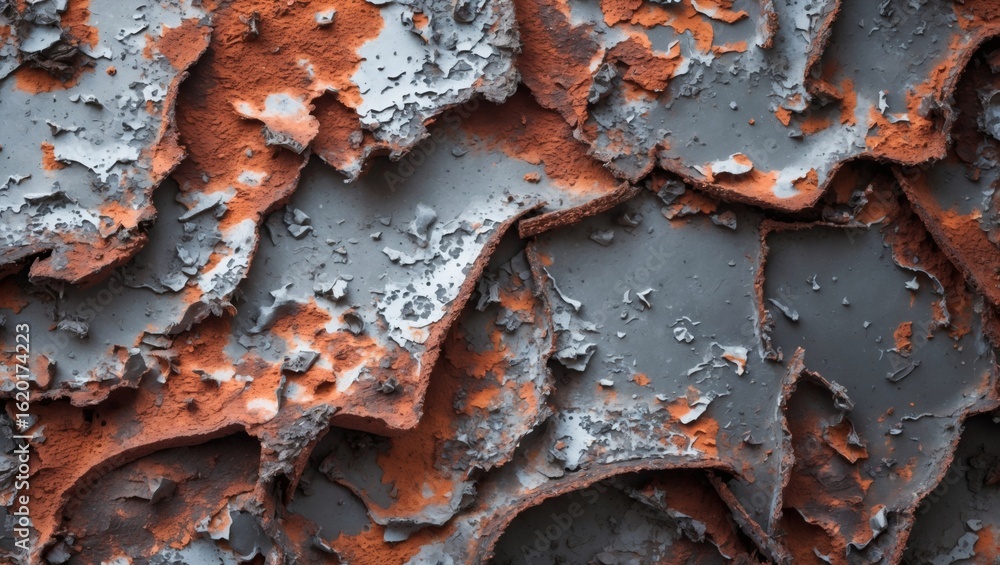 Poster close-up of flaking paint revealing textures and patterns, adding a touch of abstract beauty