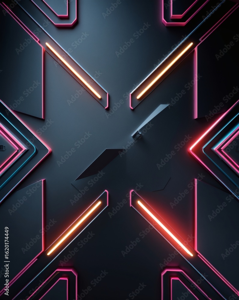 Poster abstract geometric design, with a futuristic pattern and lines. the image showcases a blend of techn