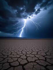 Dramatic Lightning Strike: Desert Storm and Cracked Earth