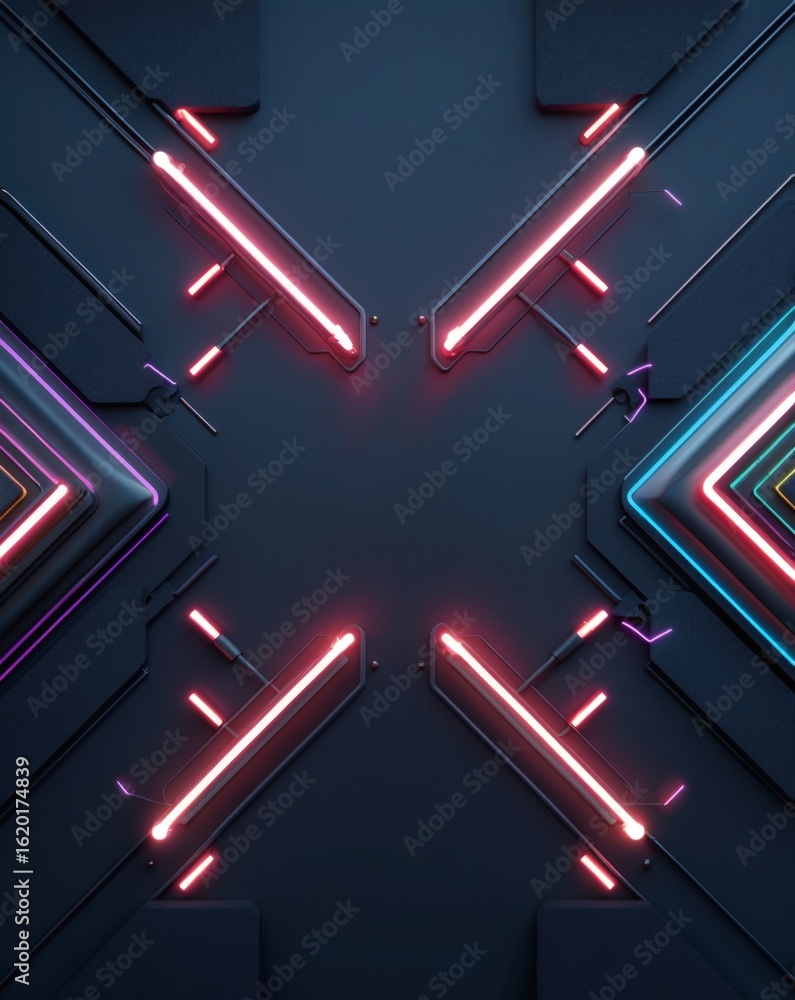 Poster a modern technological design, featuring an illuminated pattern against a dark backdrop. it showcase