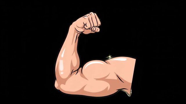Muscle man cartoon flexes a bicep strongman symbol suitable for fitness, gym, sports, powerlifting, health, bodybuilding, masculine themes..
