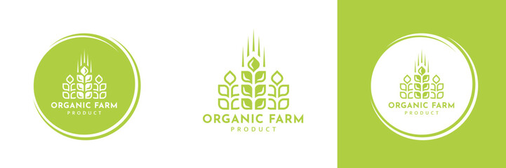 Wheat logo vintage set isolated on white background. Label template for farm with wheat. Round emblem with ears silhouette. Vector Illustration