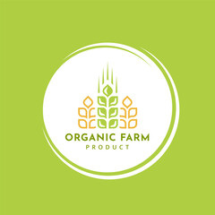 Wheat logo vintage isolated on green background. Label template green for farm with wheat. Round emblem with ears silhouette. Vector Illustration