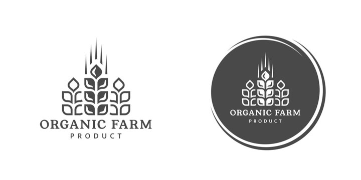 Wheat logo vintage isolated on white background. Label template for farm with wheat. Round emblem with ears silhouette. Vector Illustration