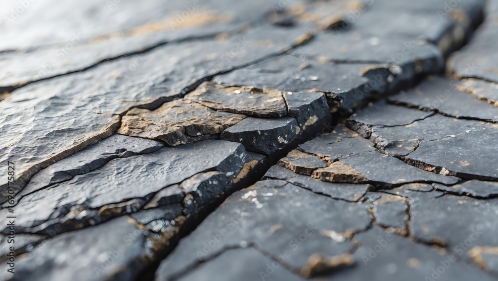 Aufkleber a close-up of a fractured slate rock surface, showcasing the intricate textures and patterns created