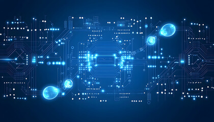 Fototapeta premium Glowing Circuit Board with Global Connections and Data Flow