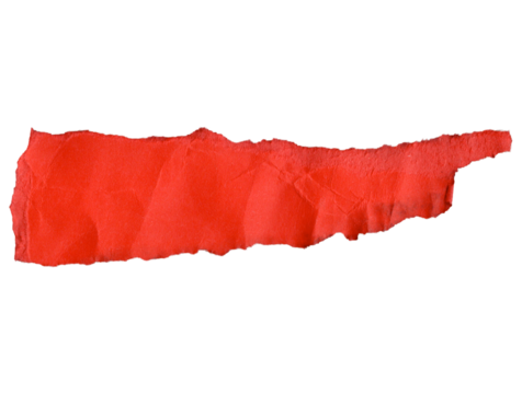 Crumpled and torn red paper. The paper has an irregular banner-like shape, with jagged edges and visible creases. Its texture appears rough - Powered by Adobe