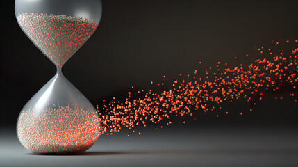Translucent hourglass with memories as sand, some grains glowing red to signify cognitive health concerns.