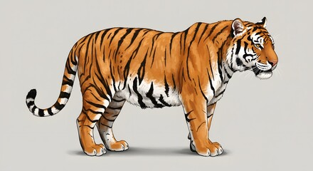 Digital Illustration of a Tiger Standing, Side View