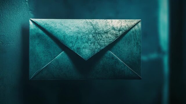 Closed metallic envelope hanging on dark grunge wall