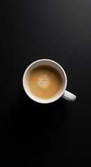 Elevated View of Freshly Brewed Coffee in White Mug on Dark Textured Surface Minimalist Style Aesthetic Design
