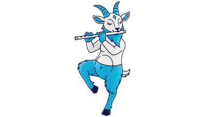 Obraz premium Isolated Goat Playing Flute Cartoon
