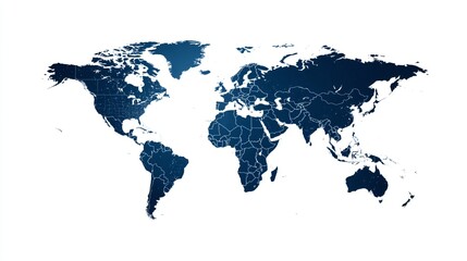 Minimal vector world map in blue,navy,teal and aqua palette, white background, fresh and modern infographic design, tech-oriented visual style