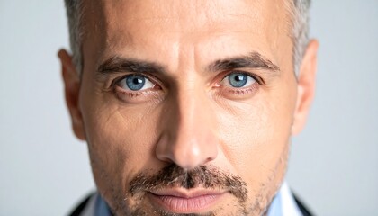 Obraz premium Close-up portrait of a man with intense blue eyes and a serious expression