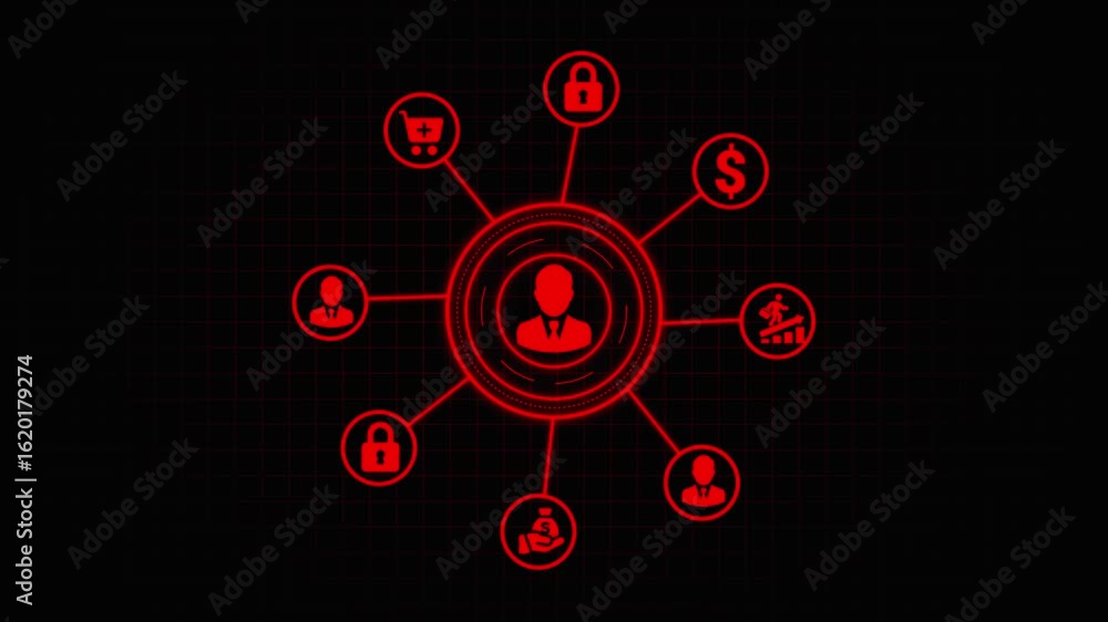Poster animated digital business network with user interface and data visualization concept