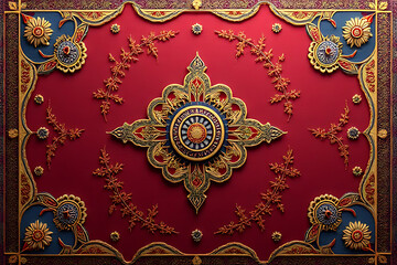 Bright and regal Indian cloth texture with traditional paisley embroidery, seamless professional background 