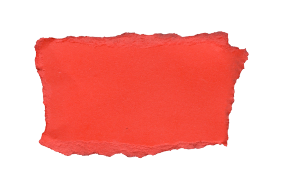 Torn piece of vibrant red paper set against. The edges are irregular, showcasing frayed fibers, enhancing the texture. The surface of the paper appears slightly rough.