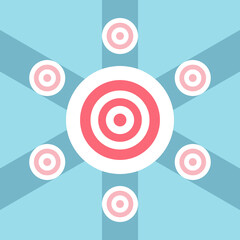 Main big target. Attention, focus, distractions, choice, goal, purpose, ambition, achievement, productivity and planning concept. Flat design. EPS 8 vector illustration, no transparency, no gradients
