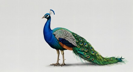 Obraz premium Elegant Peacock Illustration on White Background