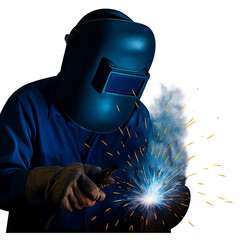 Welder at Work: Capturing the artistry and precision of a skilled welder at work, focusing on the vibrant sparks and glowing metal, a testament to industrial craftsmanship.