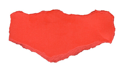 Ragged-edged, red paper piece with an irregular, rectangular shape. The texture appears torn and...