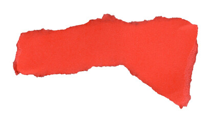 Red paper scrap with irregular, torn edges. The texture appears soft, suggesting an aged or worn...