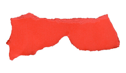 Rectangular piece of red paper with a torn, jagged edge. The texture is rough along the upper edge,...