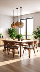 Modern dining room with natural light