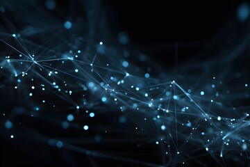 Abstract digital background with glowing blue and purple connections forming an intricate network,