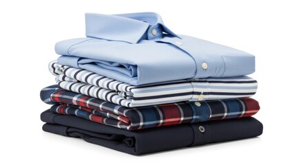 Stack of folded men s dress shirts isolated on white background
