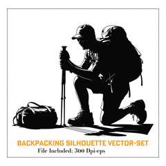 A Black Backpacking Silhouette Vector Art Set