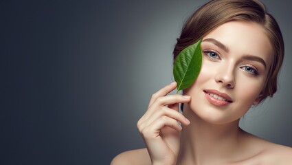 Portrait Beautiful girl. Face of young beautiful woman close-up with healthy clear skin with bright make-up. Beautiful natural woman after cosmetic procedures, facelift, visit to cosmetologist
