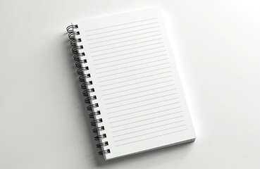 White spiral notebook with ruled lines, perfect for mockups, digital products. Features blank pages for notes, writing, business documents. Ideal for school, office, personal use. Spiral binding,