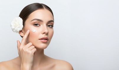 Portrait Beautiful girl. Face of young beautiful woman close-up with healthy clear skin with bright make-up. Beautiful natural woman after cosmetic procedures, facelift, visit to cosmetologist