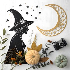 The witch, pumpkin with camera, celebration photographer and halloween celebration, generate by ai