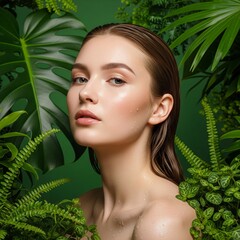 Portrait Beautiful girl. Face of young beautiful woman close-up with healthy clear skin with bright make-up. Beautiful natural woman after cosmetic procedures, facelift, visit to cosmetologist