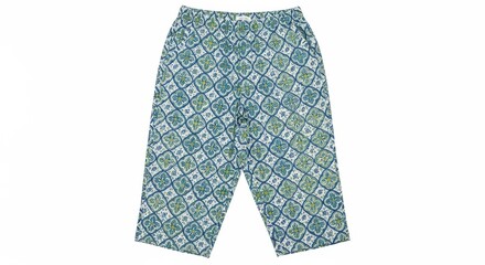 Blue and white floral patterned wide leg pants isolated on white background