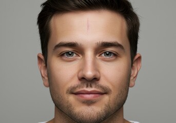 Obraz premium Confident young man with a friendly smile and scarf on gray background