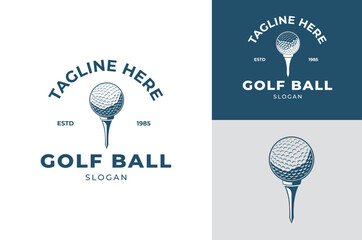 Vintage Golf Ball Logo with Tee Classic Retro Emblem Design for Golf Clubs and Sports Brands