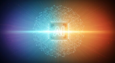 Futuristic ai technology concept with glowing circuit chip and digital connections