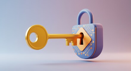 Digital security concept with a key and circuit lock illustrating data protection