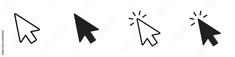 Poster cursor mouse click icon set. click arrow icons , computer mouse click cursor icons , vector illustra