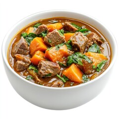 A delicious and healthy homemade beef stew with carrots and other vegetables, served in a bowl