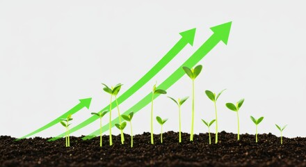 Growing seedlings symbolizing economic growth and success with upward arrows