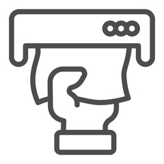 Napkin in hand line icon, body hygiene concept. Vector graphics. Dry tissue from napkin dispenser, hand washing sign on white background, outline style icon for mobile or web design.