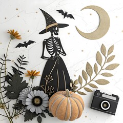 The witch, pumpkin with camera, celebration photographer and halloween celebration, generate by ai