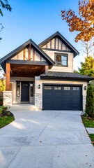 Modern house exterior, autumn colors